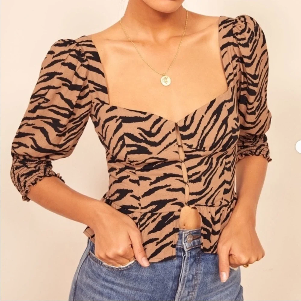Reformation Dallas Bustier Top in Rajah Animal Print New Size 10